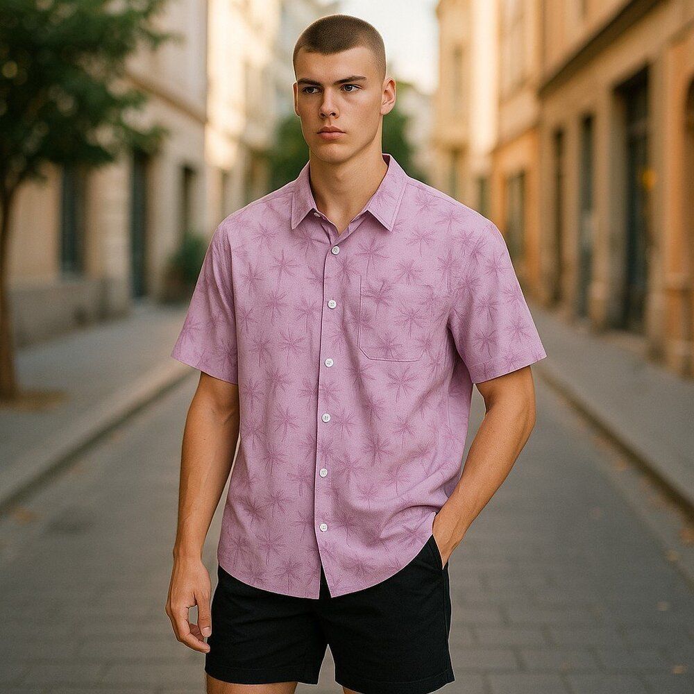 Untuckit Pink Palm Tree Men's Shirt size L